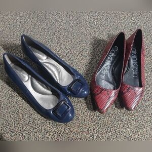 Calvin Klein Red Snakeskin and Navy Blue Bandalino Flats
